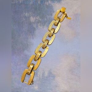 Vintage Monet Gold Tone Textured Square Link Bracelet 1970's